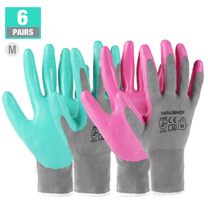 HAUSHOF 6 Pairs Garden Gloves for Women, Pink & Green M/L