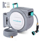 HAUSHOF Retractable Garden Hose Reel 1/2” x 130 ft, Auto-Lock at Any Length, Slow Return System, Wall Mounted and 180° Swivel Bracket for Outside Water