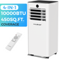 HAUSHOF 10000 BTU Portable Air Conditioner for Rooms up to 450 Sq.Ft, 4-in-1 Portable AC Unit with Cool, Fan, Dry & Sleep Modes, Remote Control, Window Kit Included, White